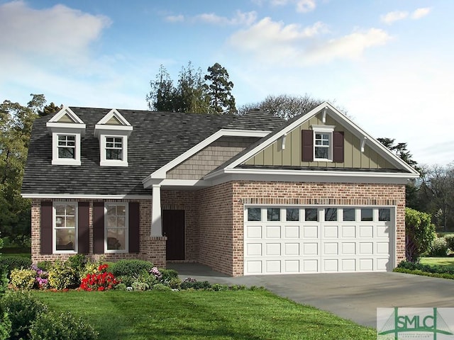 view of front of property with a garage and a front yard