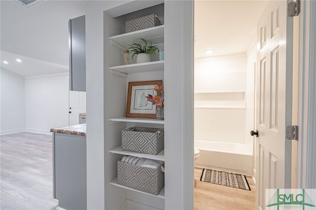 hallway with light hardwood / wood-style flooring