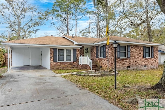 ranch-style house with a carport and a front lawn