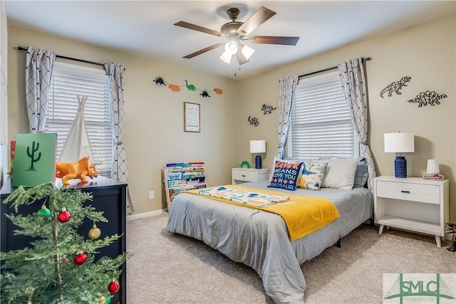 bedroom with carpet flooring and ceiling fan