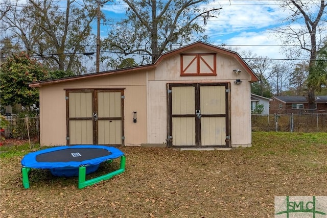 view of outdoor structure featuring a trampoline