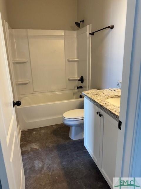 full bathroom featuring vanity, toilet, and  shower combination