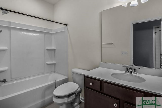 full bathroom with shower / bathing tub combination, vanity, and toilet