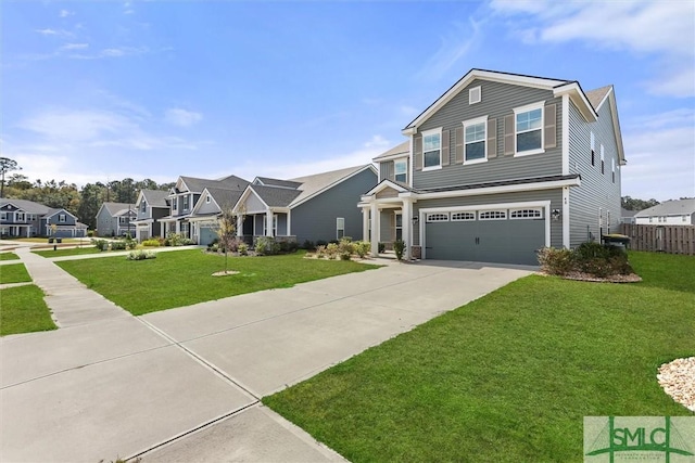 view of front of home with a garage and a front lawn