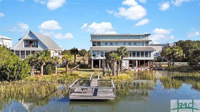 view of dock with a water view