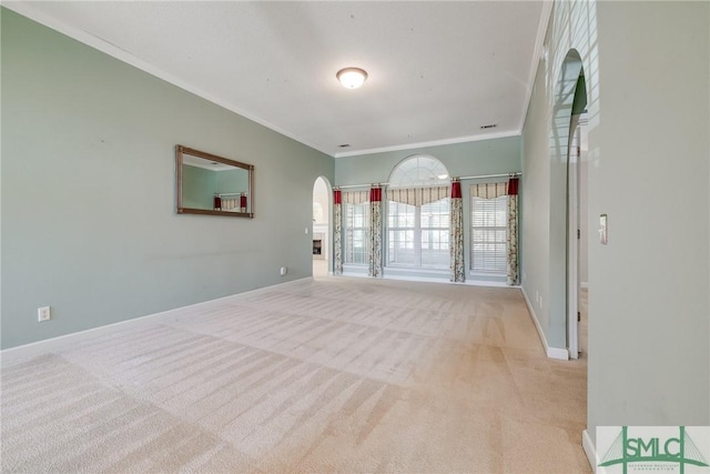 carpeted empty room with crown molding