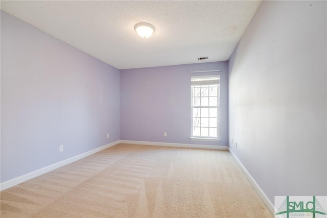 unfurnished room featuring light colored carpet and a textured ceiling