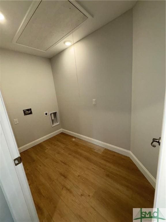 541 Sessile Oak Dr, Savannah, GA 31419 - washroom featuring attic access, electric dryer hookup, wood finished floors, and baseboards