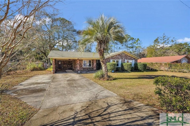 single story home with a carport and a front lawn