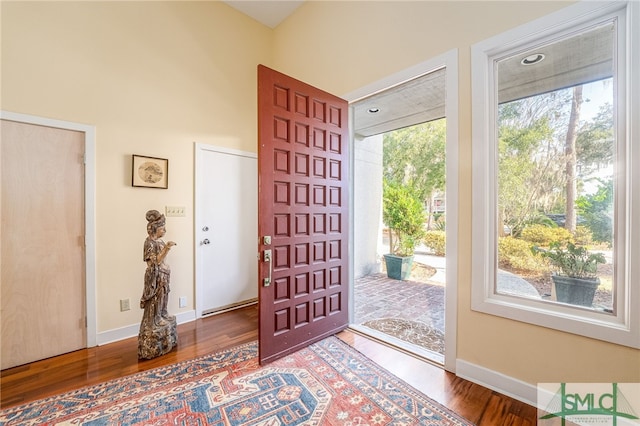 entrance foyer with plenty of natural light and hardwood / wood-style flooring