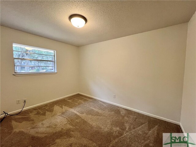 empty room featuring a textured ceiling and carpet