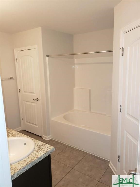 bathroom featuring shower / bathing tub combination, vanity, and tile patterned floors