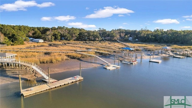 view of water feature with a floating dock