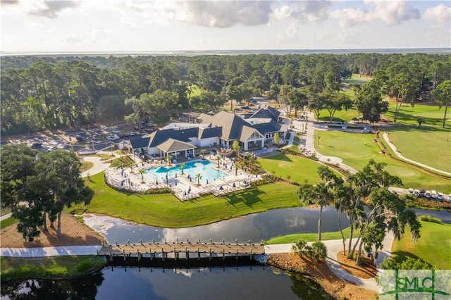 aerial view with a water view