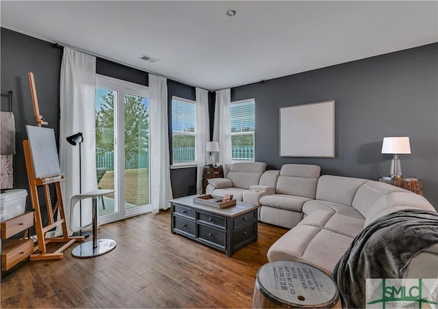 living room with hardwood / wood-style flooring