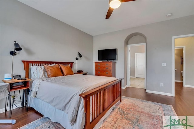 bedroom featuring ceiling fan and hardwood / wood-style flooring