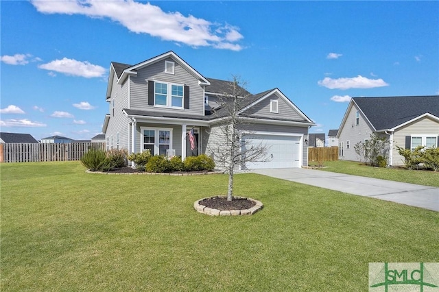 view of front of property with a front yard and a garage