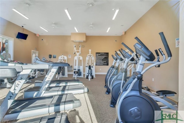 gym featuring ceiling fan