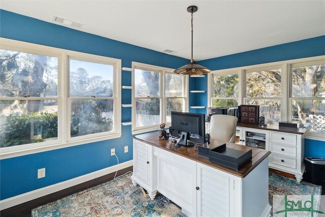 office space featuring hardwood / wood-style floors