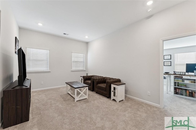 living room with light carpet