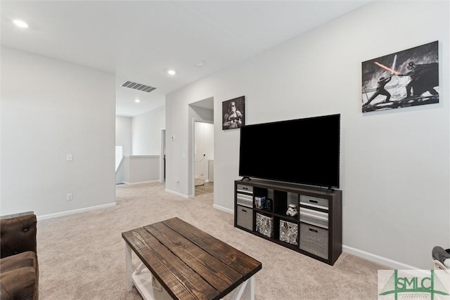 living room with light carpet