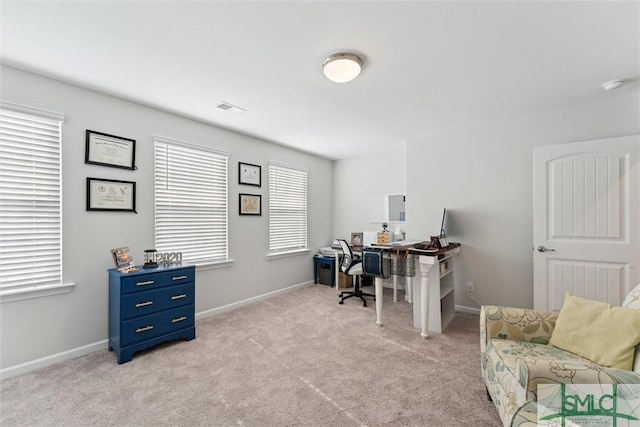 view of carpeted home office