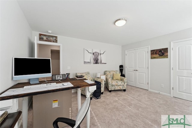 view of carpeted home office