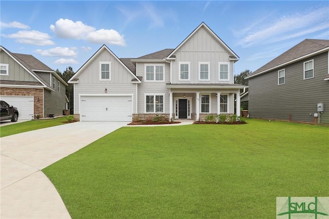 106 Liam Ct, Guyton, GA 31312 - craftsman-style house featuring board and batten siding, concrete driveway, a front lawn, and an attached garage