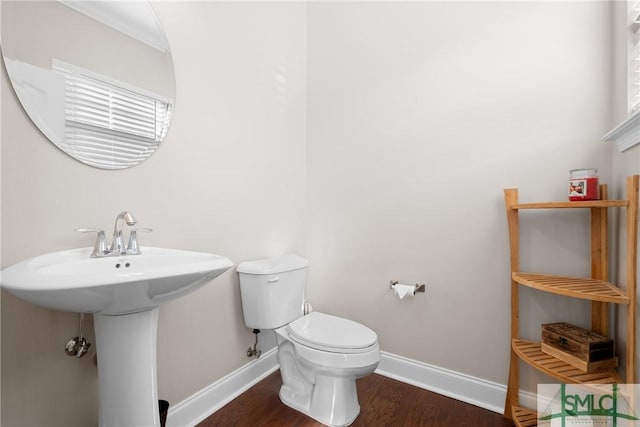 bathroom with hardwood / wood-style floors and toilet