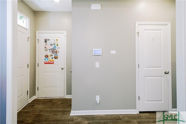 doorway to outside with dark wood-type flooring