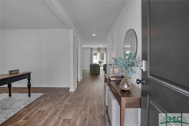 entryway featuring dark wood-type flooring