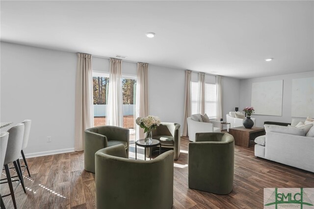 living room featuring dark hardwood / wood-style flooring