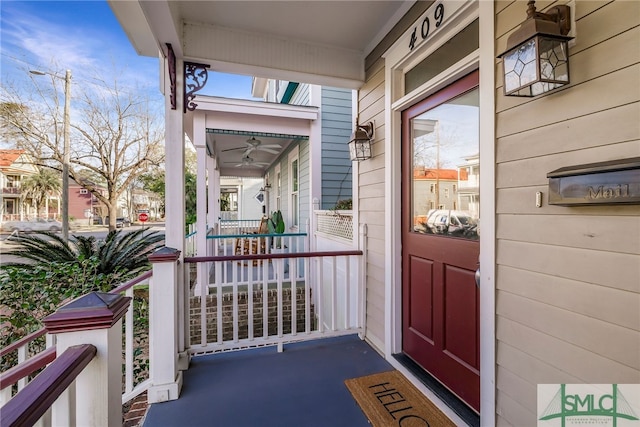 doorway to property featuring covered porch