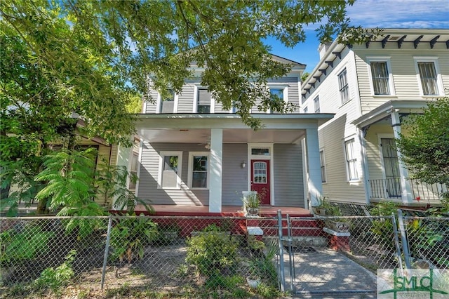 view of front of property featuring covered porch