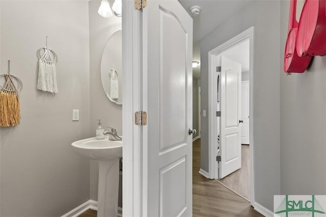 bathroom featuring hardwood / wood-style flooring