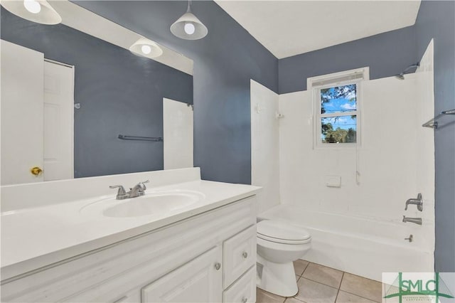 full bathroom featuring tile patterned flooring, vanity, shower / bathtub combination, and toilet