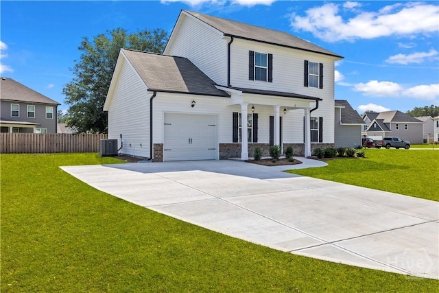 57 Oakmont Dr, Guyton, GA 31312 - view of front of home with covered porch, cooling unit, concrete driveway, and a garage