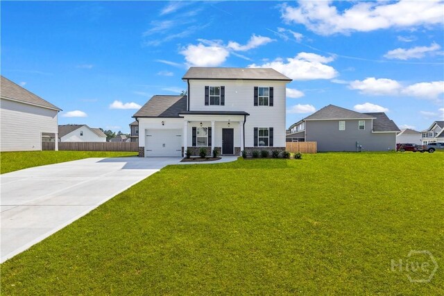 57 Oakmont Dr, Guyton, GA 31312 - view of front of house featuring concrete driveway, a garage, and covered porch
