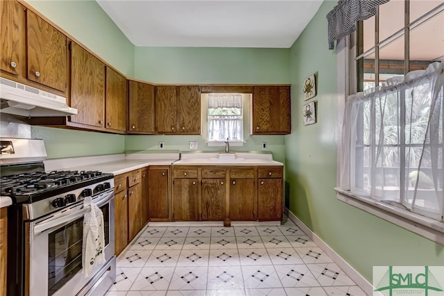 kitchen with sink and stainless steel gas range