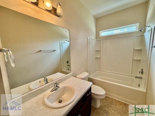 full bathroom featuring toilet, shower / tub combination, and vanity