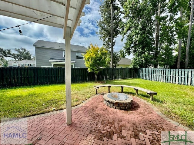 view of patio / terrace with a fire pit