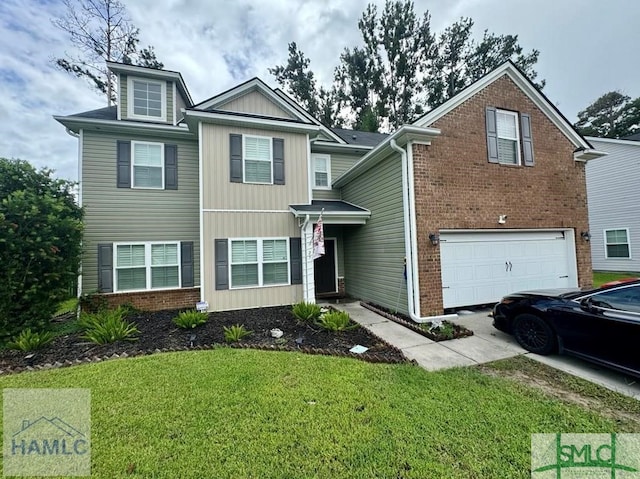 front of property featuring a front lawn and a garage