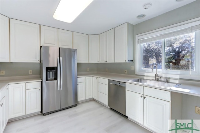 kitchen with white cabinets, appliances with stainless steel finishes, and sink