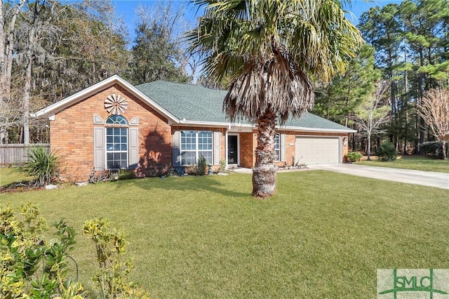 view of front of home with a garage and a front lawn