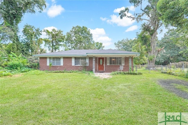 single story home featuring a front yard and a porch