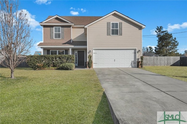 view of front property with a garage and a front lawn