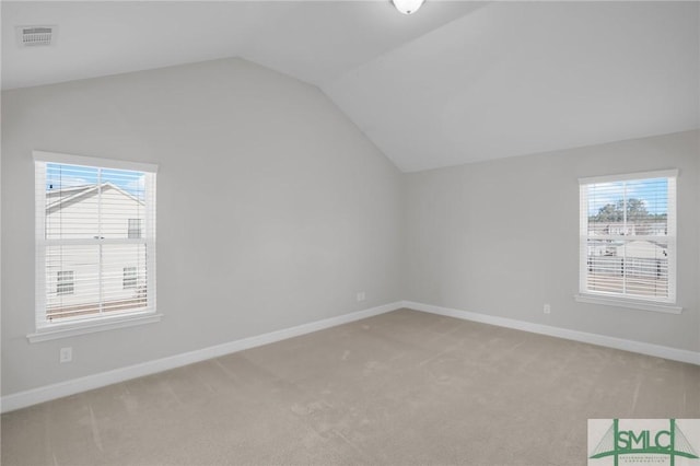 bonus room with carpet floors and lofted ceiling