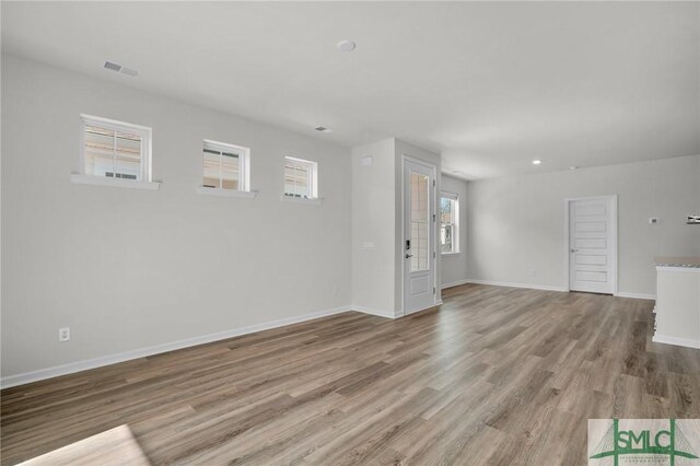 unfurnished living room with light hardwood / wood-style floors