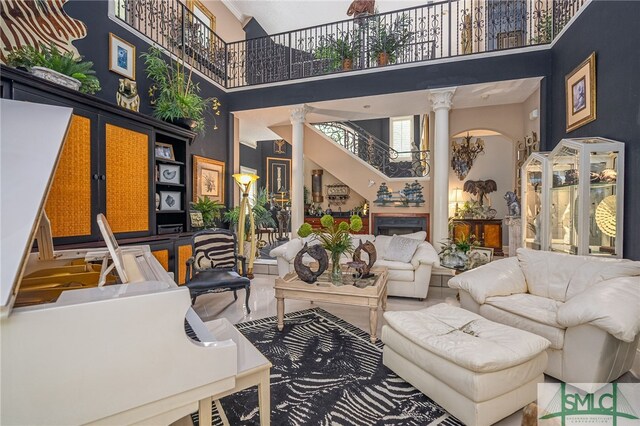 interior space featuring a balcony and an outdoor hangout area