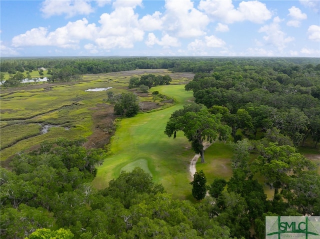 birds eye view of property with golf course view